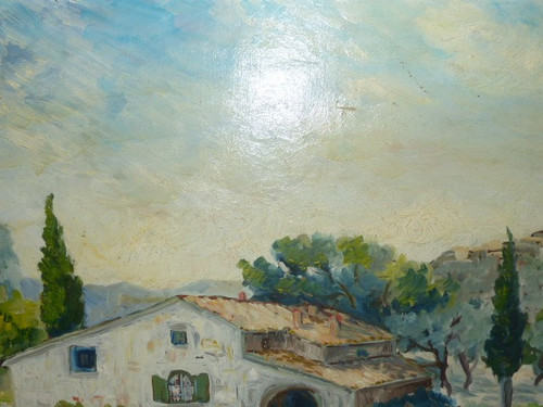 Oil painting on canvas landscape made in Avignon (signed Fabien 1947)