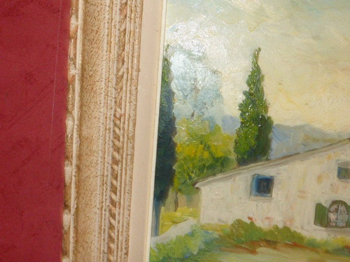 Oil painting on canvas landscape made in Avignon (signed Fabien 1947)