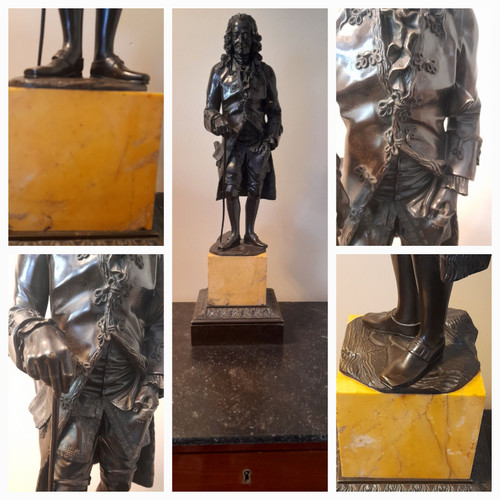 Voltaire (1694~1778) Patinated bronze on Siena marble base 