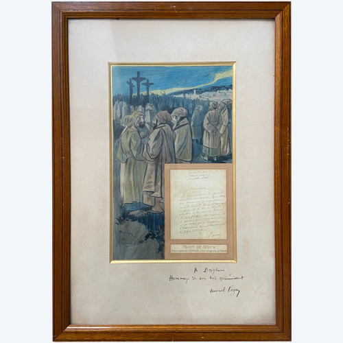 Original drawing by Théophile Alexandre Steinlen accompanied by a letter from Ernest Renan