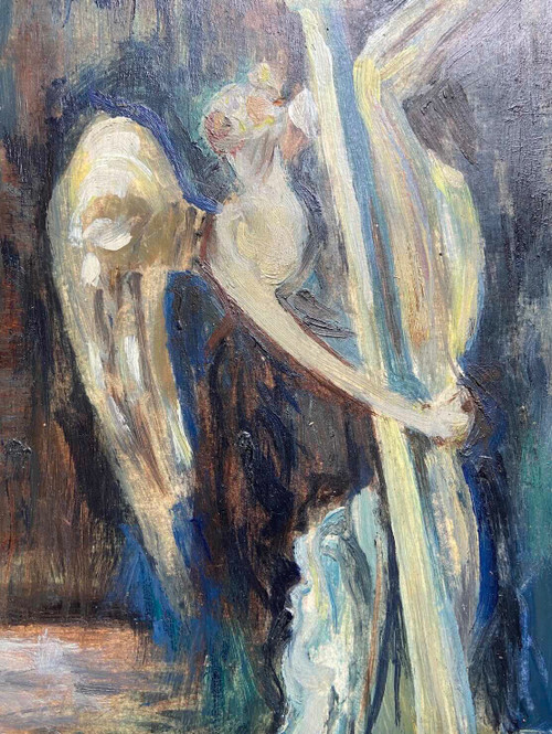 Oil 'The angel at the column' by Jean Danguy