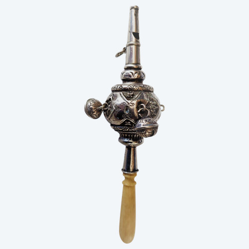 19th century silver whistling rattle