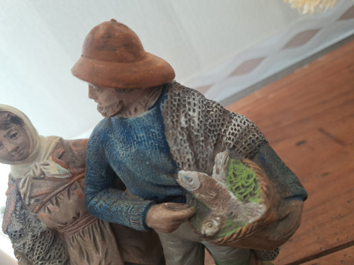 Terracotta couple of fishermen from St Nazaire 20th century