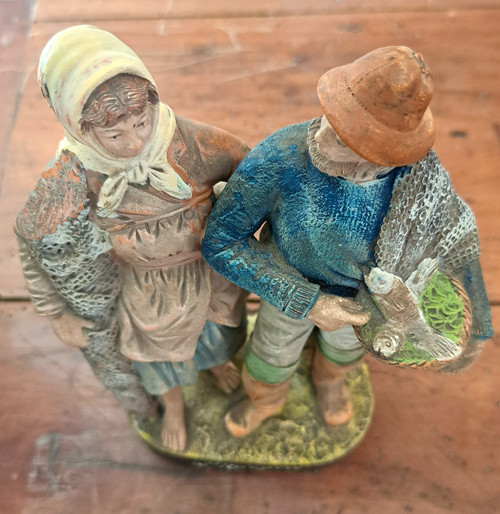 Terracotta couple of fishermen from St Nazaire 20th century