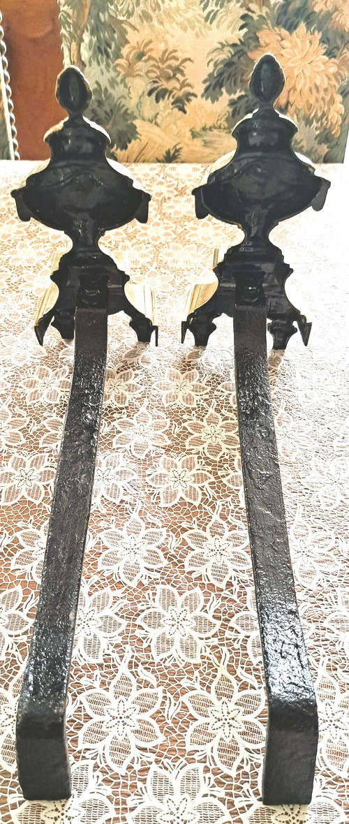 Pair of Louis XV style andirons in cast bronze