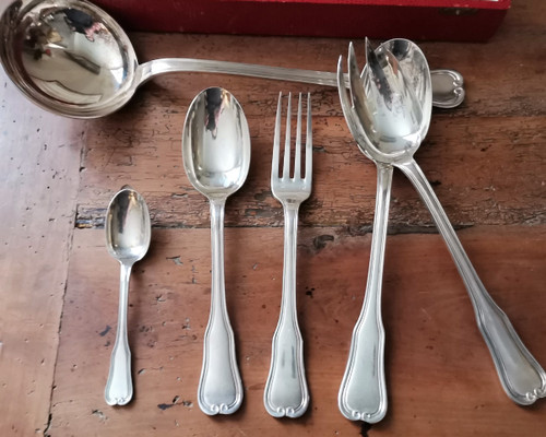 Antique silver-plated household set. Goldsmith's hallmarks on each piece.