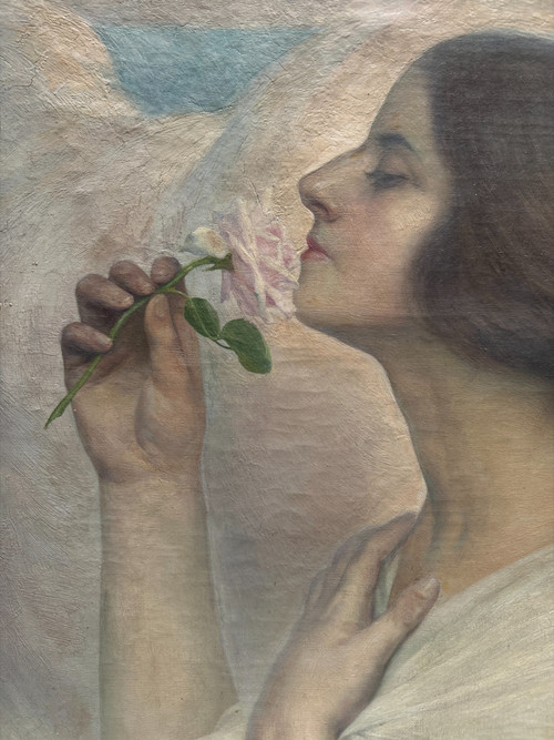 Raymond Lotthe (1867-1938) - Giovane donna con una rosa, 1924