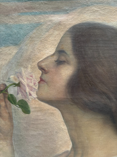 Raymond Lotthe (1867-1938) - Giovane donna con una rosa, 1924