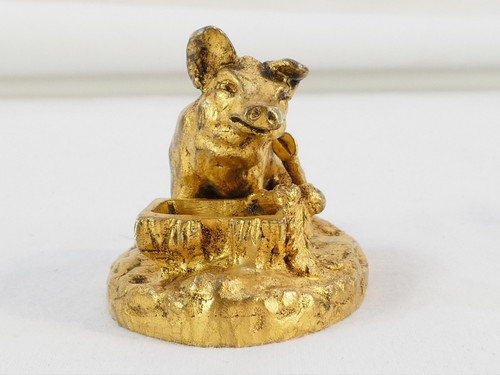 Little Pig with a tub in gilded bronze