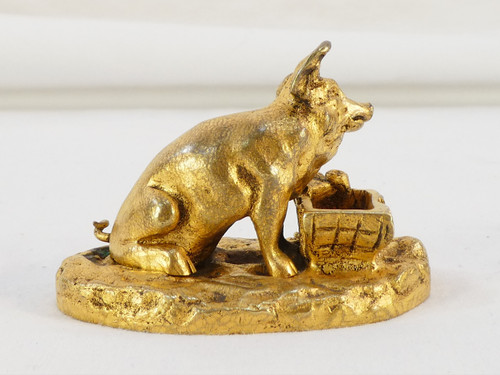 Little Pig with a tub in gilded bronze