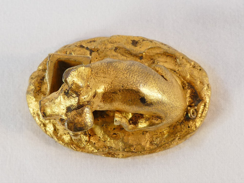 Little Pig with a tub in gilded bronze