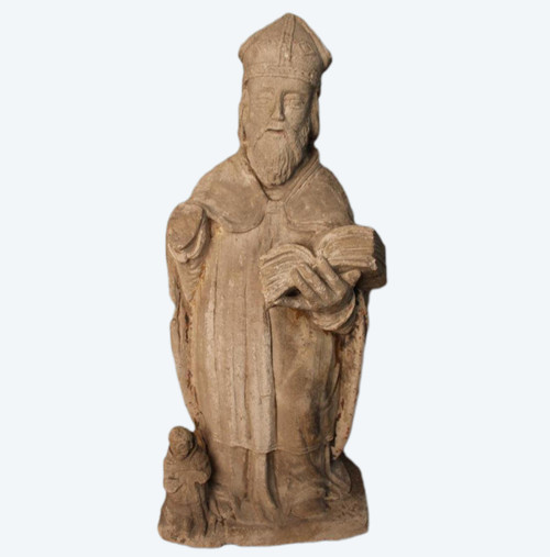 Statua in pietra raffigurante un vescovo o un santo del XVII secolo