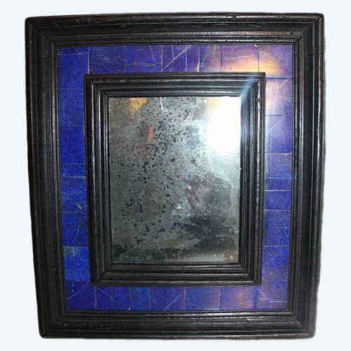 Small Blackened Wooden Mirror In Lapis Lazuli