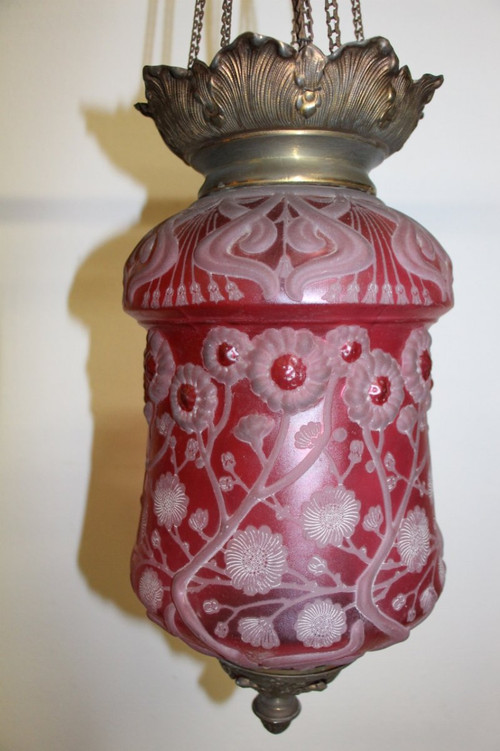 Lanterne En Cristal Rouge De Krasna , Signé Art Nouveau