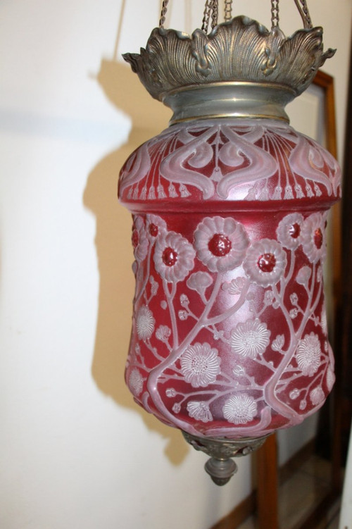 Lanterne En Cristal Rouge De Krasna , Signé Art Nouveau