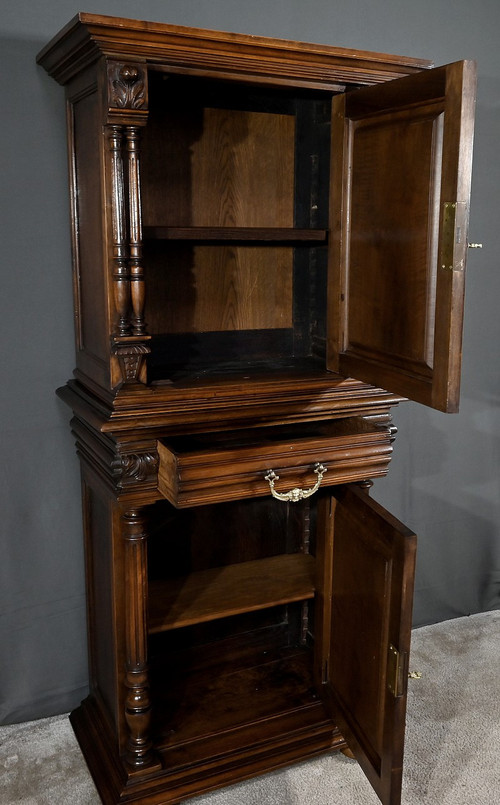 Rare Small Renaissance Cabinet in Solid Walnut - 2nd half 19th century