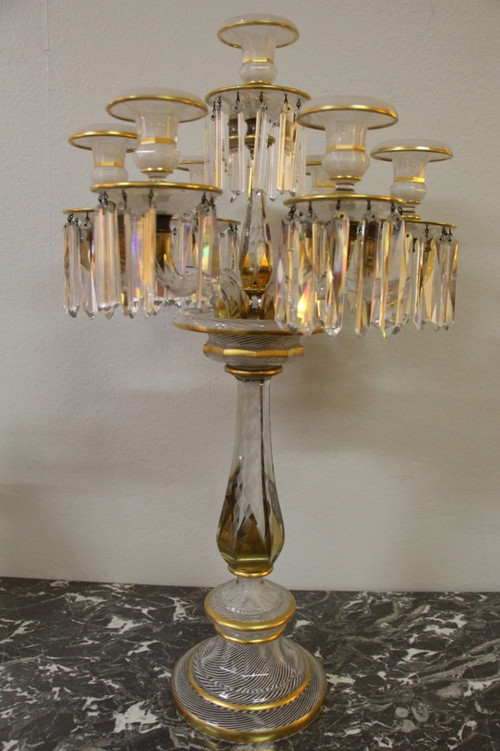 Eccezionale candelabro in cristallo Baccarat con decoro Latticini