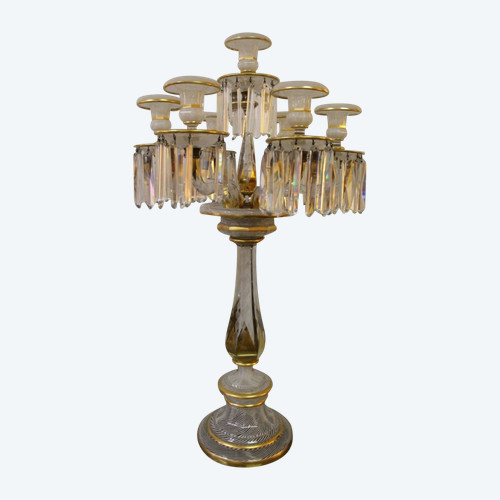 Eccezionale candelabro in cristallo Baccarat con decoro Latticini