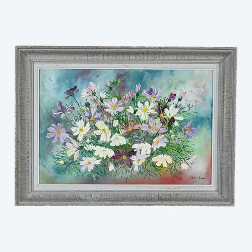 Oil on panel "Fleurs Sauvages" by I. Kitter Ferrus - Mid 20th century