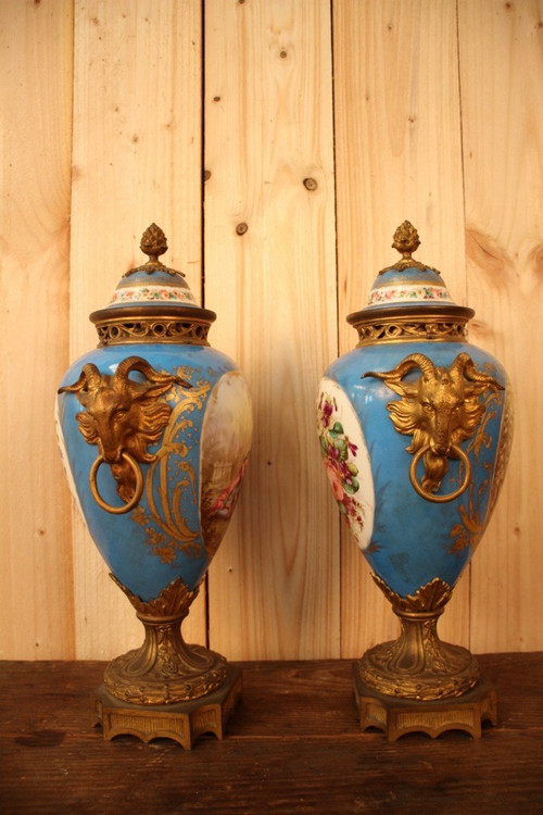 Pair of 19th Century Sèvres Porcelain and Gilt Bronze Vases