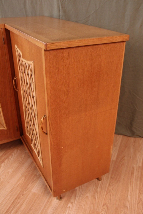 Wood and Rattan Corner Cabinet Year 60