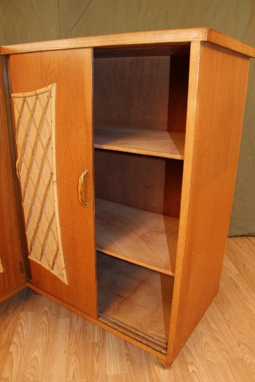 Wood and Rattan Corner Cabinet Year 60