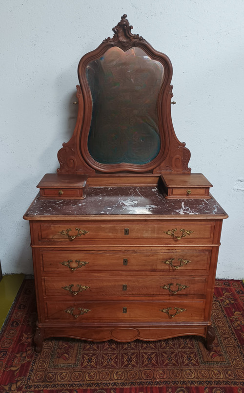 Commode coiffeuse Louis XV en noyer