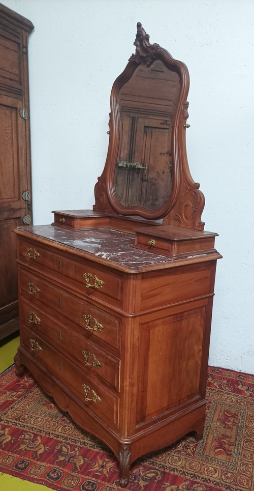 Commode coiffeuse Louis XV en noyer