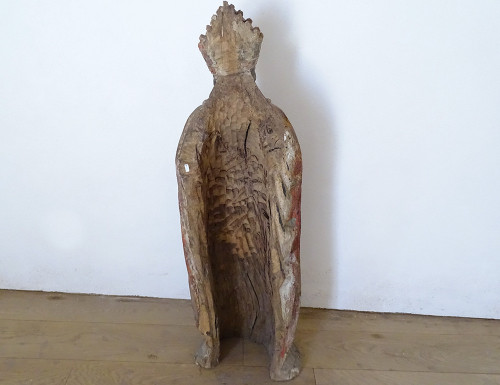 Statue of Saint Bishop Wood Carved Polychrome 17th Century