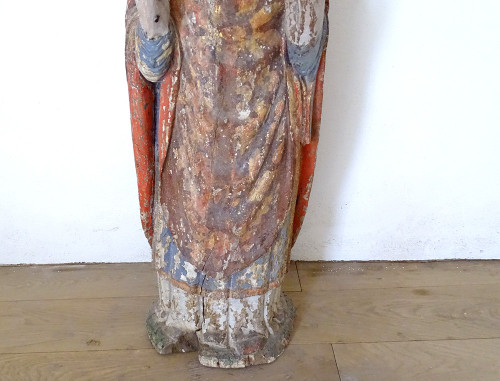 Statue of Saint Bishop Wood Carved Polychrome 17th Century