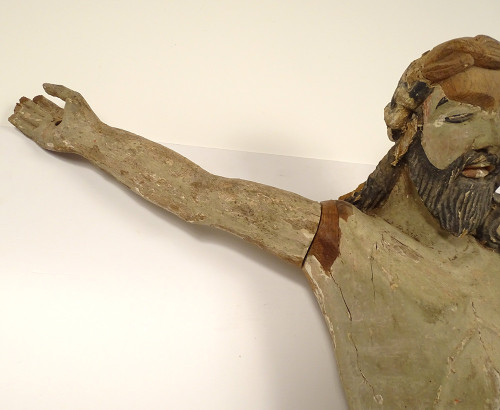 Grande Statue Christ Crucifix Croix Bois Polychrome Sculpté 94cm XVIIè