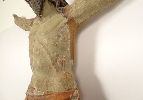 Grande Statue Christ Crucifix Croix Bois Polychrome Sculpté 94cm XVIIè