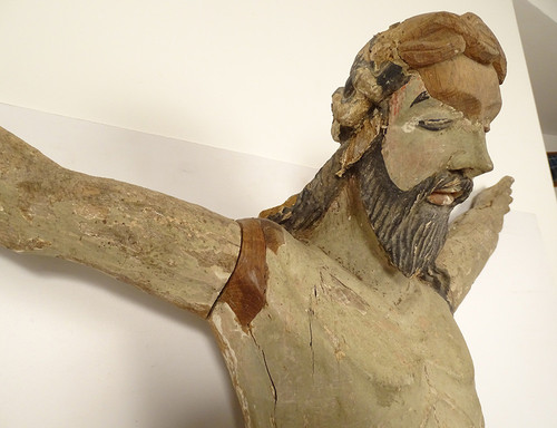 Grande Statue Christ Crucifix Croix Bois Polychrome Sculpté 94cm XVIIè