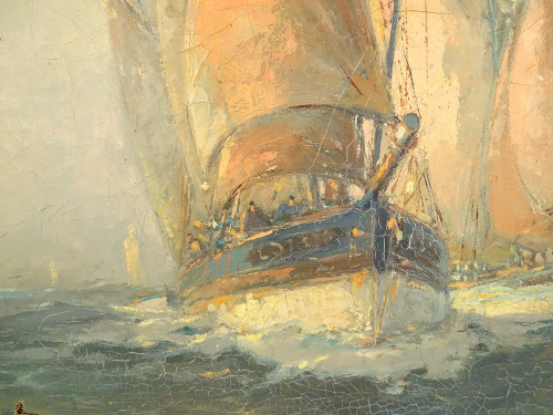 HST Tableau Marine Robert Laroche Départ Thoniers Concarneau Bretagne XXè