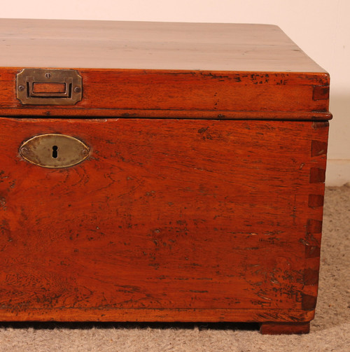 Small Teak Campaign Or Marine Chest - 19th Century