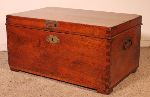 Small Teak Campaign Or Marine Chest - 19th Century