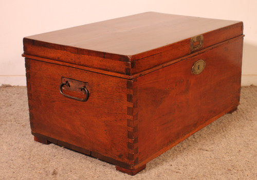 Small Teak Campaign Or Marine Chest - 19th Century