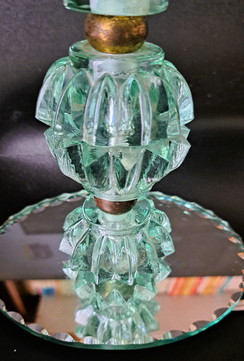 Lampe de chevet en cristal vert Attribuée à Jacques Adnet pour Bacarrat