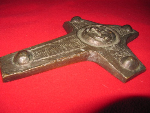 Bronze Easter cross with sheep in center medallion early 20th century