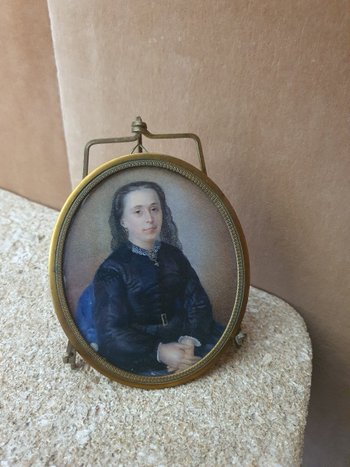 Portrait Of A Woman, Miniature On Paper, 19th Century.