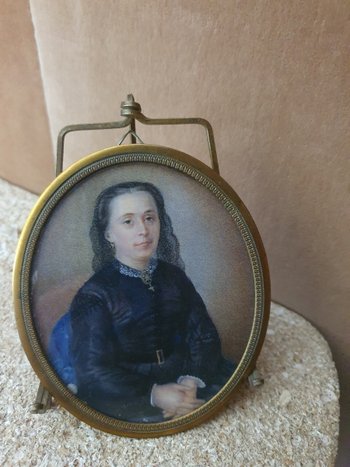 Portrait Of A Woman, Miniature On Paper, 19th Century.