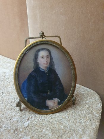 Portrait Of A Woman, Miniature On Paper, 19th Century.