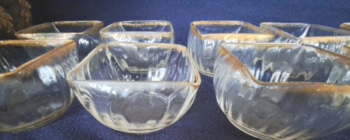 Set of ten Daum-style square glass bowls