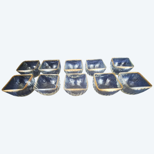 Set of ten Daum-style square glass bowls