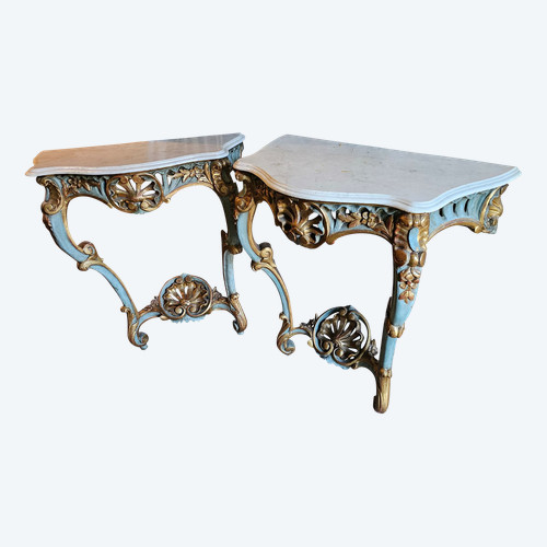 Pair of Louis XV style consoles, Napoleon III period.