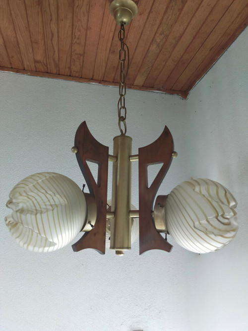 Lampadario italiano vintage con 3 globi