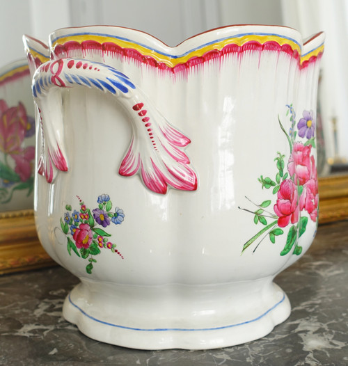 Pair of large earthenware champagne buckets or planters - 19th century