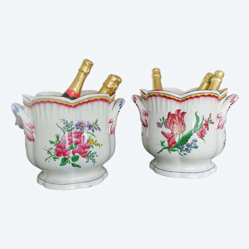 Pair of large earthenware champagne buckets or planters - 19th century