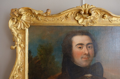 Portrait of an aristocratic officer, carved and gilded wood frame - Louis XV period 18th century