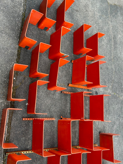 Großes, modulares Bücherregal aus Thermoholz Orange Um 1970